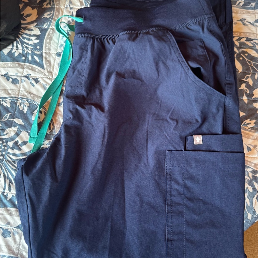 Figs Women's Navy Cargo Pants with Teal Drawstring